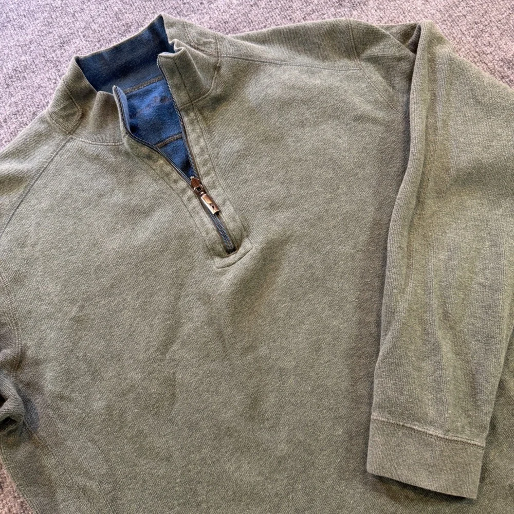Tommy Bahama Mens Reversible Quarter Zip Pullover Green Blue Sweatshirt XL